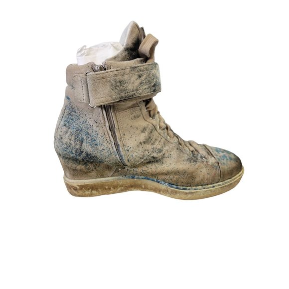 Prada Women's size 7.5 blue paint splash high top sneaker - Picture 4 of 16